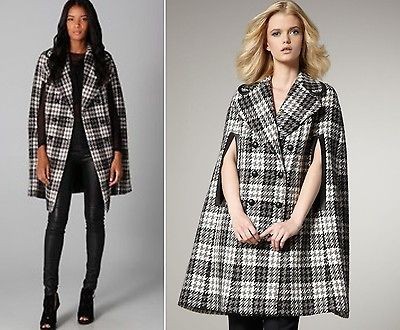 NEW $695 ROBERT RODRIGUEZ Houndstooth Double Breasted Cape Coat Wool 