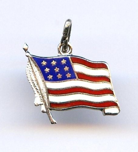 Vintage Whiteside & Blank Sterling USA Flag Enamel Patriotic Charm 1.0 