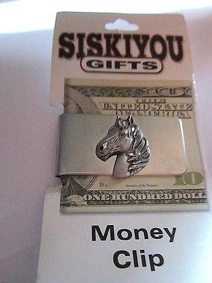 VINTAGE UNUSED NEW OLD STOCK SISKIYOU MONEY CLIP HORSE CHROME PEWTER