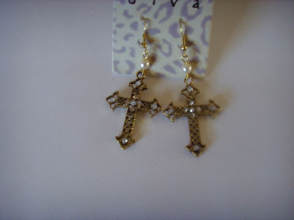 Earrings Turquoise Cross Large Sterling Silver Plated Pierced neon 