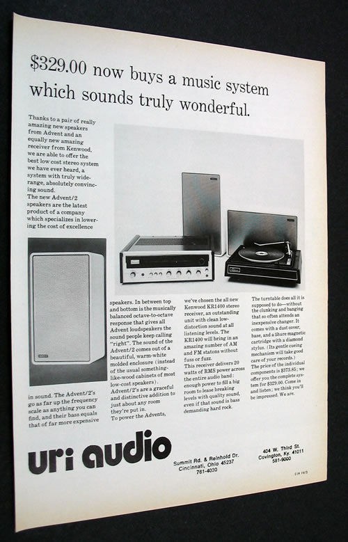 1974 uri audio kenwood kr1400 advent 2s system ad  7 99 buy 