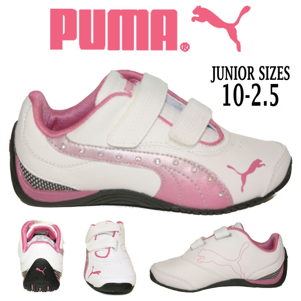 KIDS GIRLS PUMA DRIFT CAT III TRAINERS VELCRO DIAMONTE PINK DESIGNER 