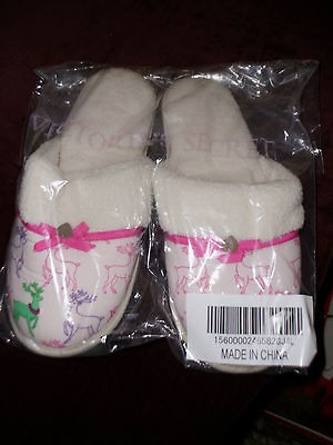 VICTORIAS SECRET PINK REINDEER BEDROOM SLIPPERS SZ LARGE NEW IN BAG 