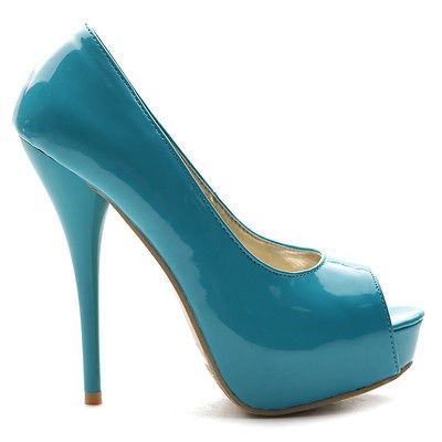 ollio TURQUOISE Womens Platforms Enamel Stiletto High Heels Open Toe 