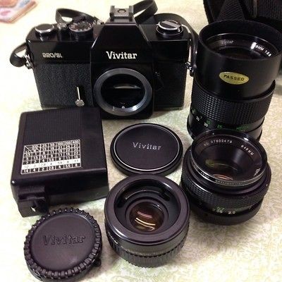 Vintage Vivitar Lot With 220/SL SLR Auto 200 Flash 2 Lens Tele 