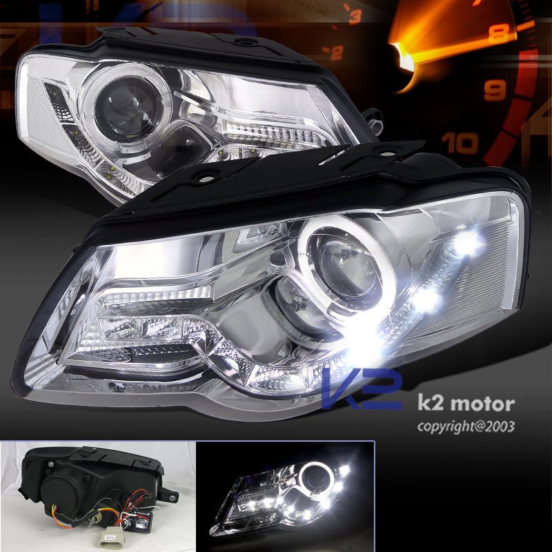 FOR 2006 2010 VW PASSAT CLEAR HALO PROJECTOR HEADLIGHTS w/LED DRL 