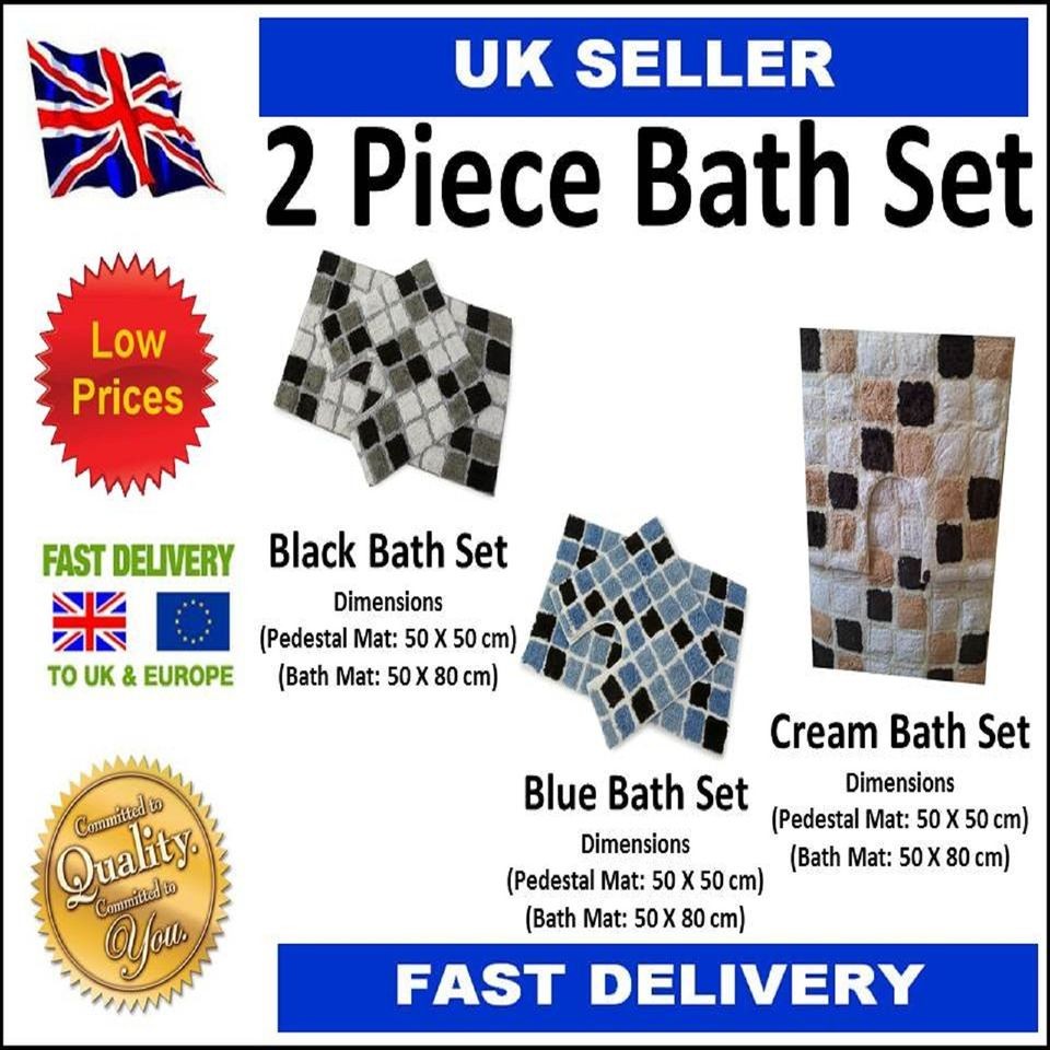   SET BLOCK SOFT PEDESTAL MAT WASHABLE NON SLIP BATHROOM KITCHEN NEW