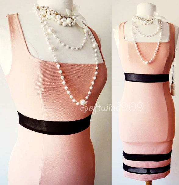 NEW Forever 21 Salmon Pink/Black Mesh Inset BOMBSHELL Pencil Skirt 