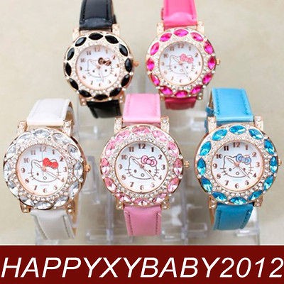 Wholesale 5pcs Hello Kitty Cute Ladies Crystal Quartz Wrist Watch 