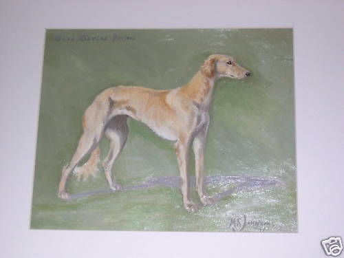 antique saluki dog oil painting signed 1937 named dog from