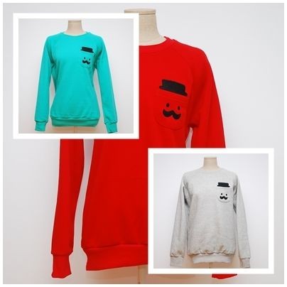 KF.KorFit] Womens Clothes Long Sleeve MUSTACHE Pocket Sweat T Shirt.