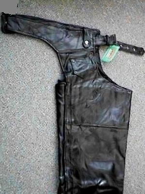 Men Lined Black Leather Motorcycle Chaps S~M~L~XL 2X~3X Biker 