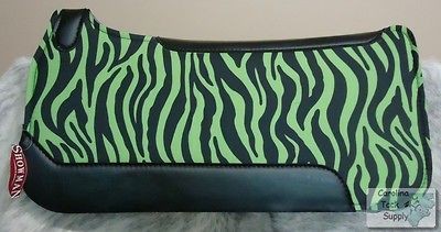   32 LIME GREEN ZEBRA PRINT Contoured Saddle Pad w/ Wear Leathers NEW