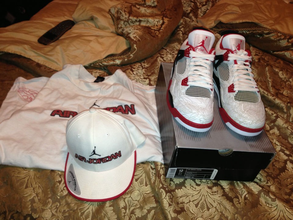 Nike Air Jordan IV 4 Laser sz 12 DS with hat & shirt sample pe xi xii 