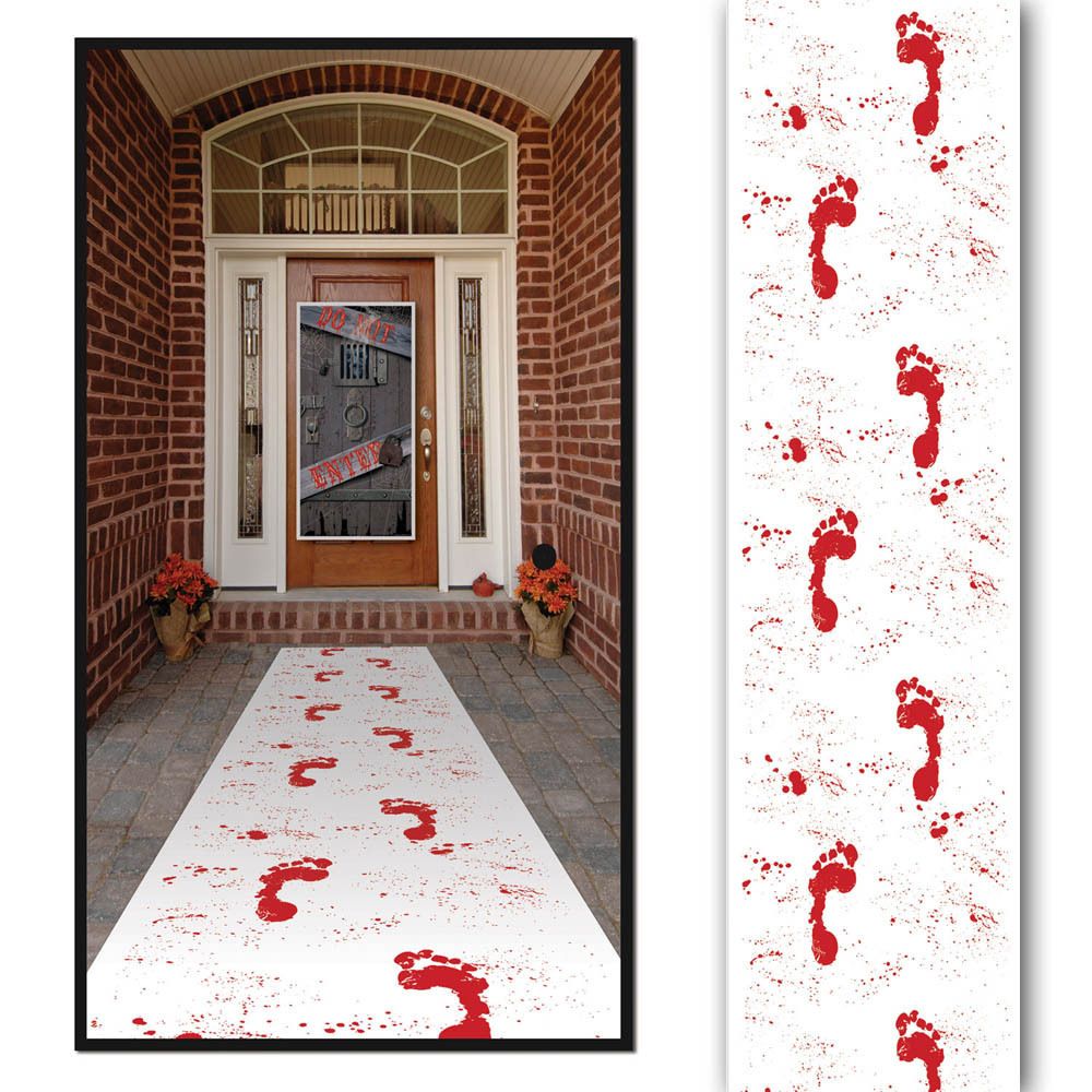 10ft Halloween Horror Bloody Footprints Floor Gore White Floor Runner 