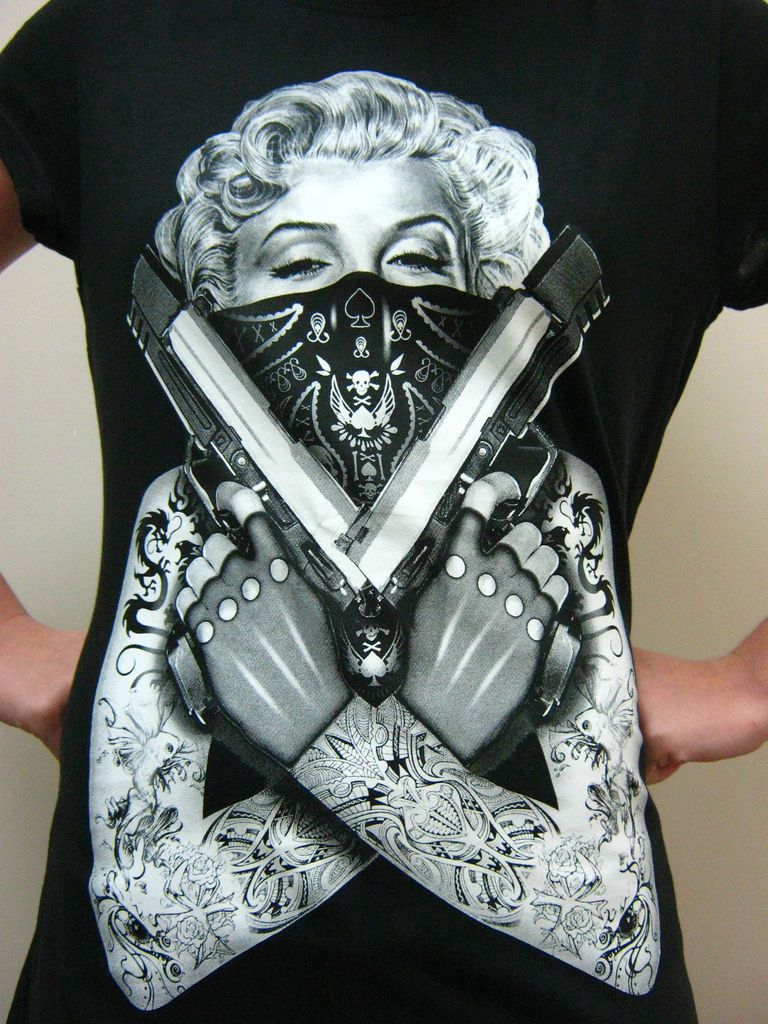   MONROE JUNIORS TOP T SHIRT TATOO GUNS CREW NECK S 2X 