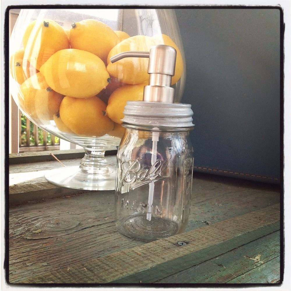 Unique Pint Ball Mason Jar Soap Lotion Dispenser W Ridges Vintage 