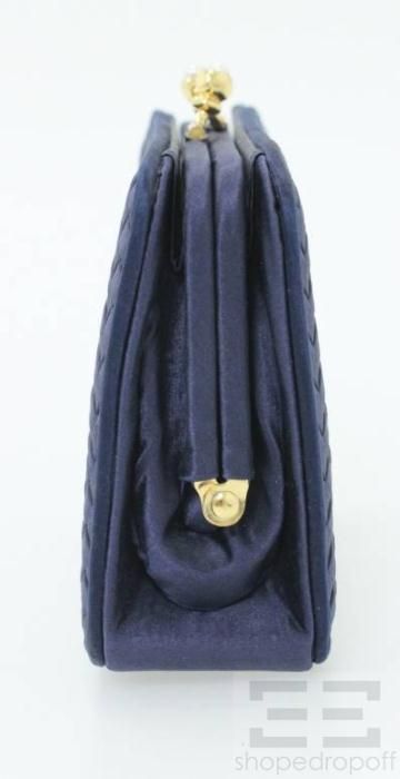  Navy Blue Woven Silk Crossbody Box Clutch Bag