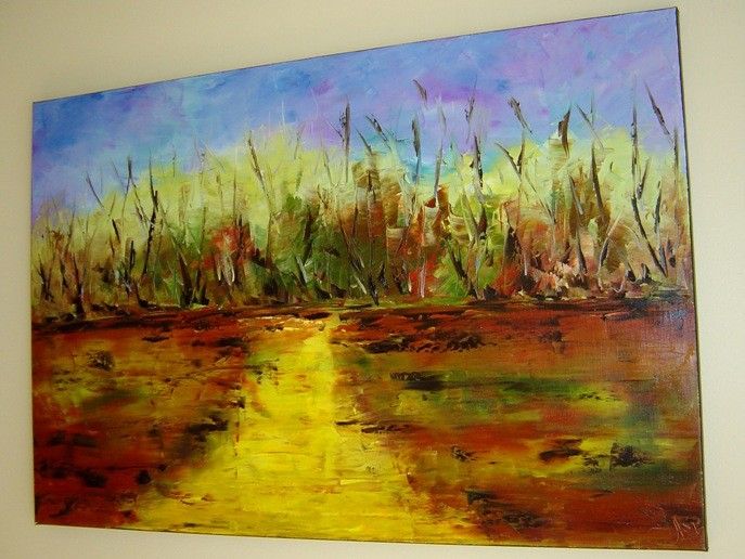   LANDSCAPE OIL KNIFE PAINTING Eugenia Abramson FINE ART IMPRESSIONISM