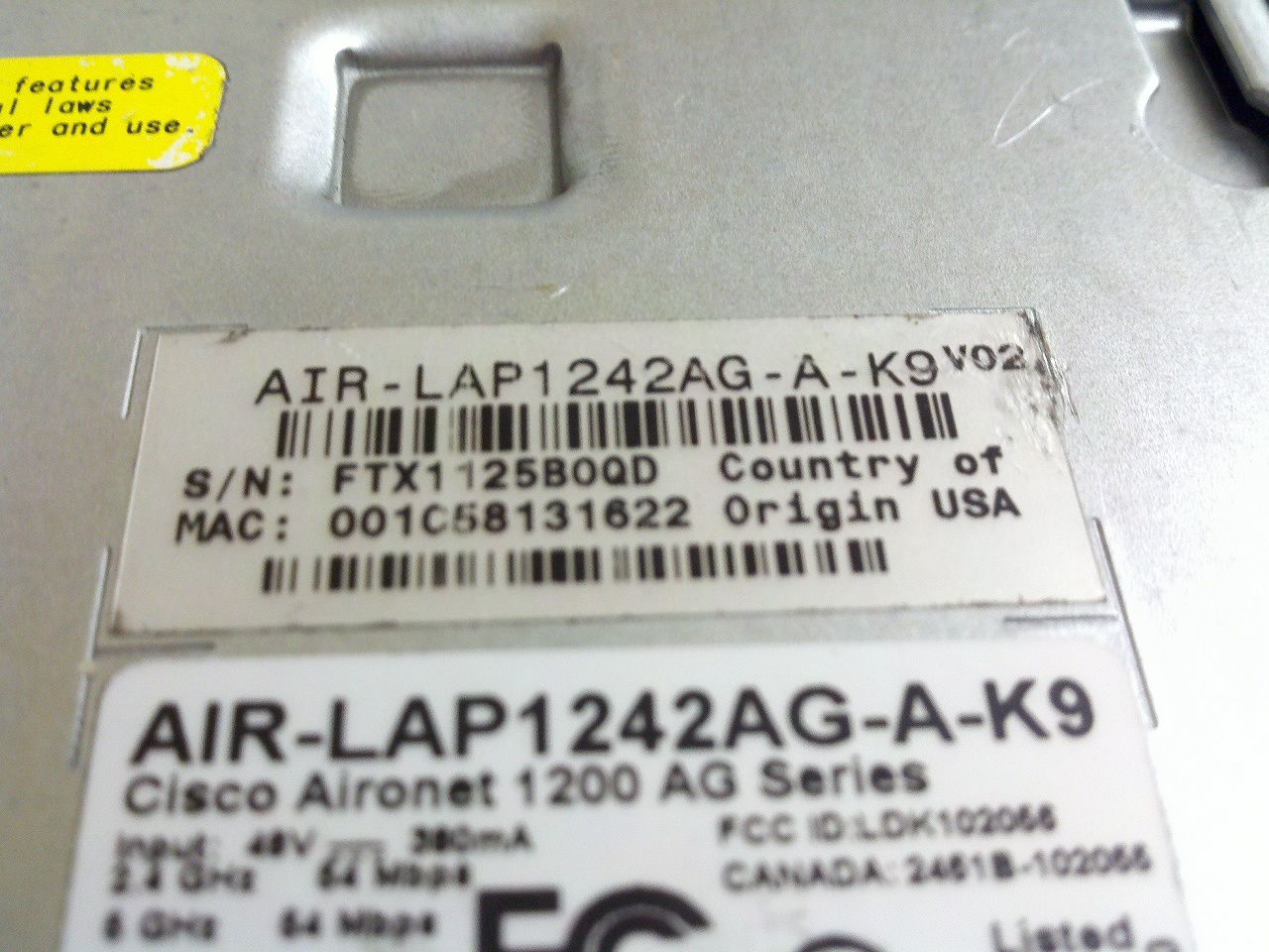 Cisco Air LAP1242AG A K9 Aironet Wireless Access Point