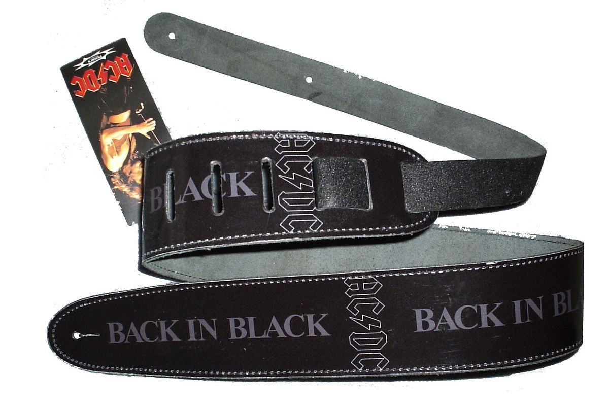 AC / DC  Back In Black  2.5 Wide Leather Guitar Strap #1024