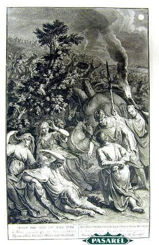 Antique Biblical Etching Abram Rescues Lot Dutch 1728