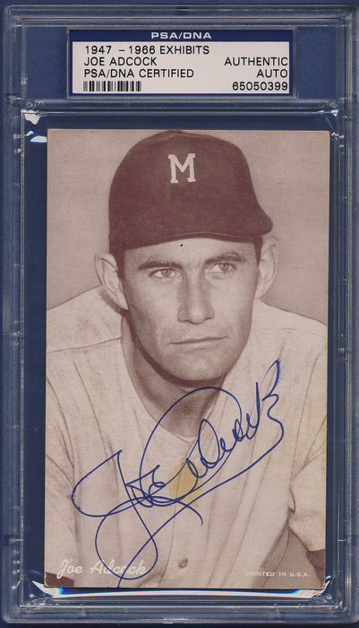 1947 1966 Exhibits Joe Adcock Auto Signed Card PSA DNA