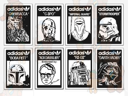   guard, stormtrooper, boba fett, adi dassler, r2 d2, and darth vader