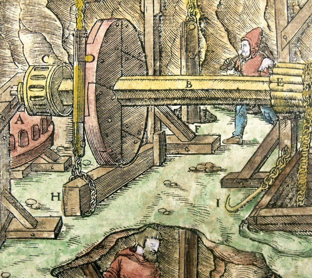 1557 Agricola Folio 2 Woodcuts Medieval Underground Mining