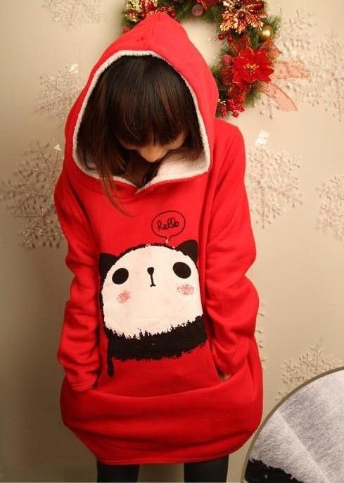 Fashion Korean Fleece Sweatshirt Cute Panda Hoodie Loose Lady Coat 