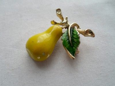 Vintage Enamel Pear Figural Fruit Pin Brooch GerryS