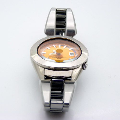 Vintage Seiko Ladys Quartz Date Watch Retro Orange Dial V782 Steel 