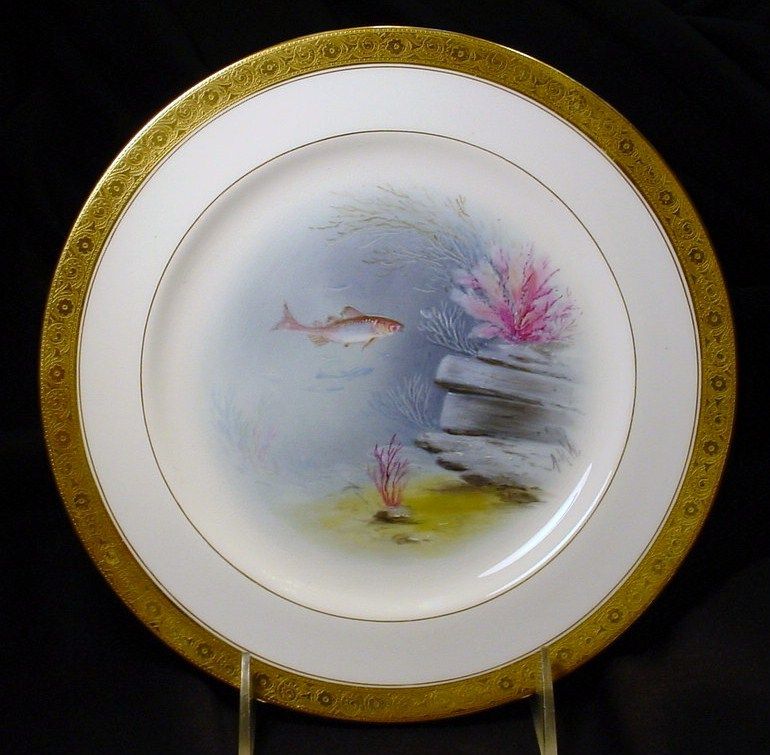 Antique Minton Albert H Wright Fish Plates Exquisite