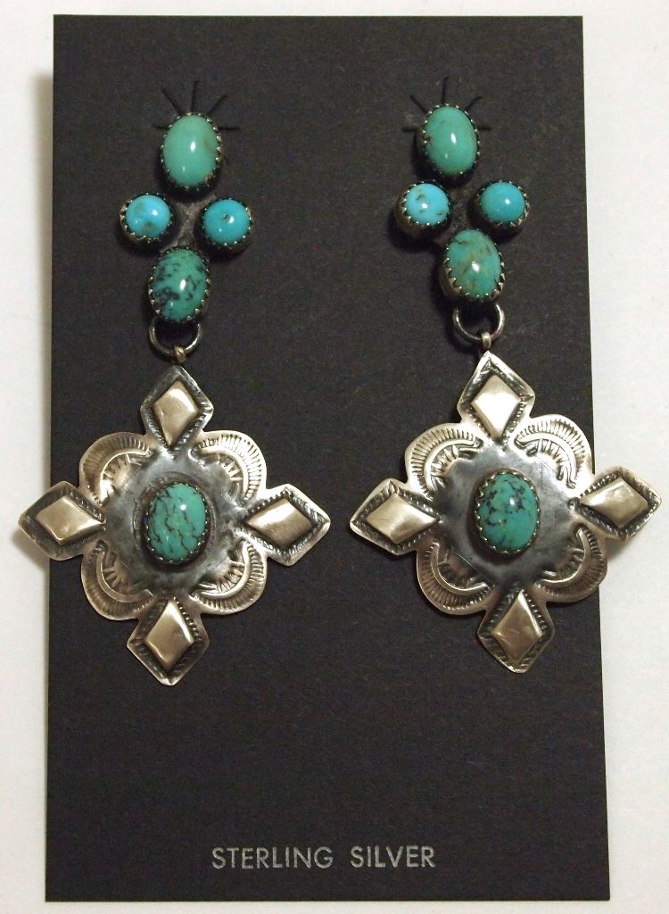 Navajo Turquoise Sterling Silver Post Earrings   Albert J Brown