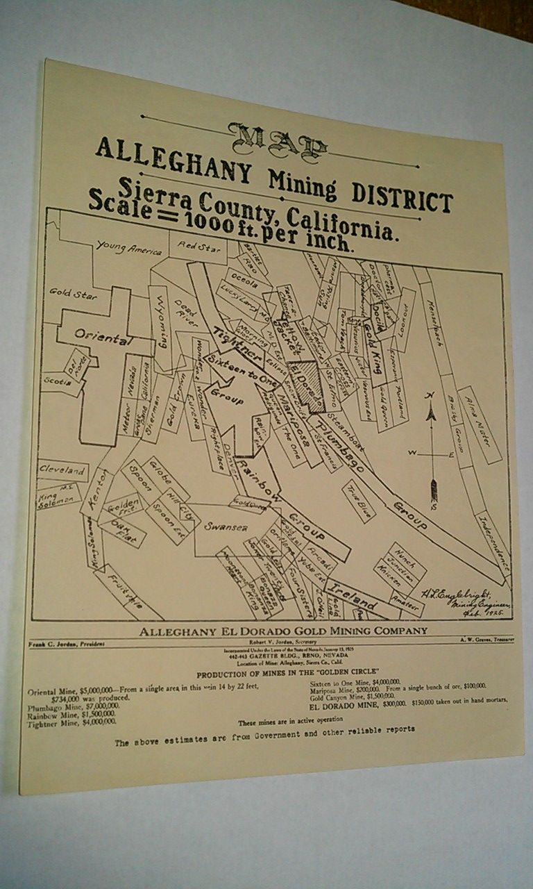 Map of Alleghany El Dorado Gold Mining Co District Sierra County 