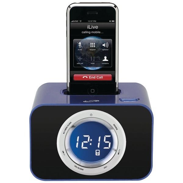 iLive ICP211BU Am FM Clock Radio with iPod Dock Blue