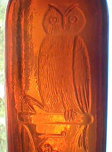 Large Amber Owl Drug Co Antique Whiskey Bottle Bold Clean Impressive 