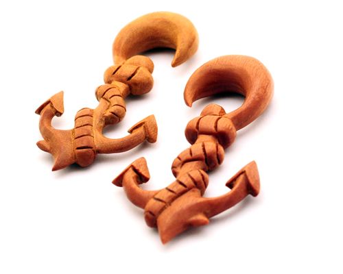 Pair of Sawo Wood Anchor Ear Hooks Spirals Plugs Set Gauges Pick Size 