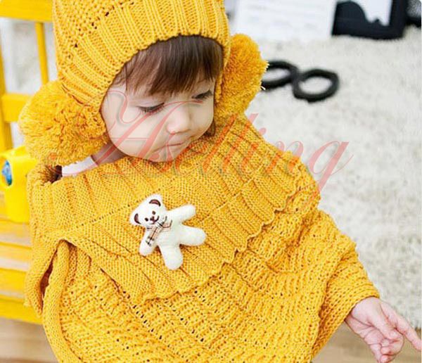 Yellow Baby Kid Toddler Girl Knit Crochet Warm Hat Cloak Caps Cape 