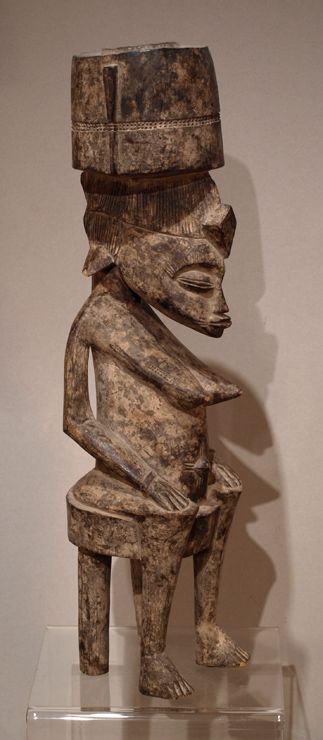 C1950 African Sculpture Seated Female Fertility Figure Senufo Baule 