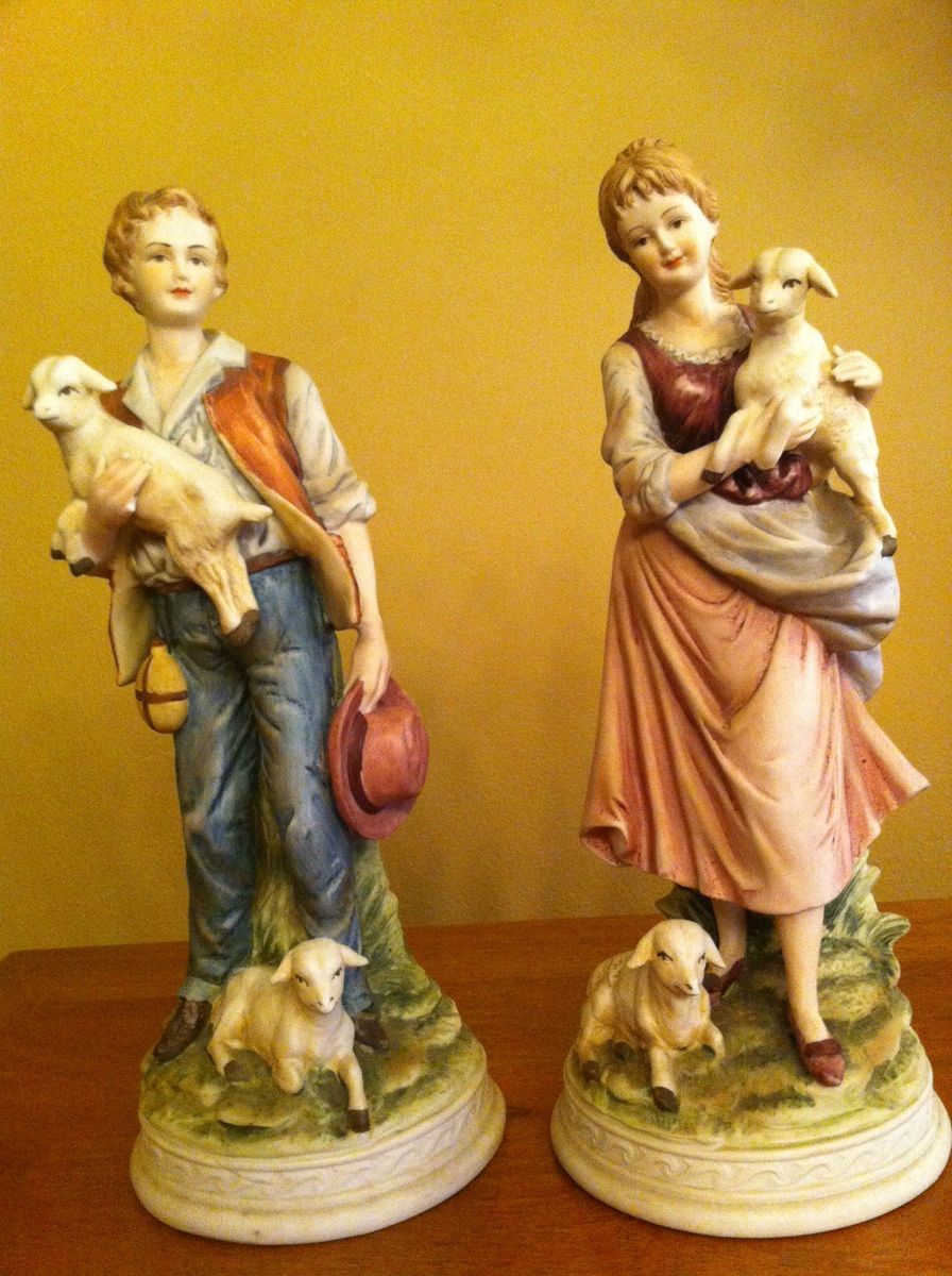 VINTAGE ANDREA BY SADEK FIGURINES #7553 BOY AND GIRL W/LAMBS