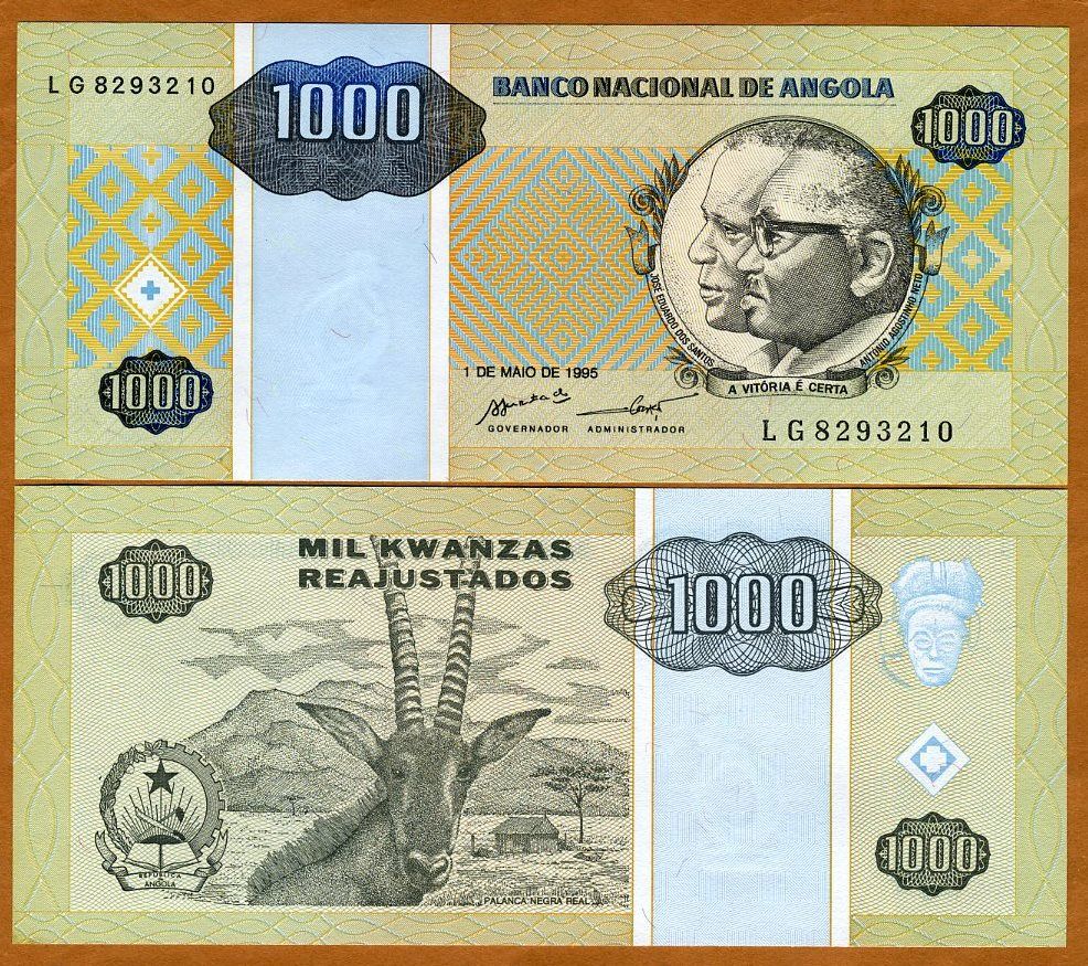 Angola 1000 1 000 Kwanzas Reajustos 1995 P 135 UNC Antelope