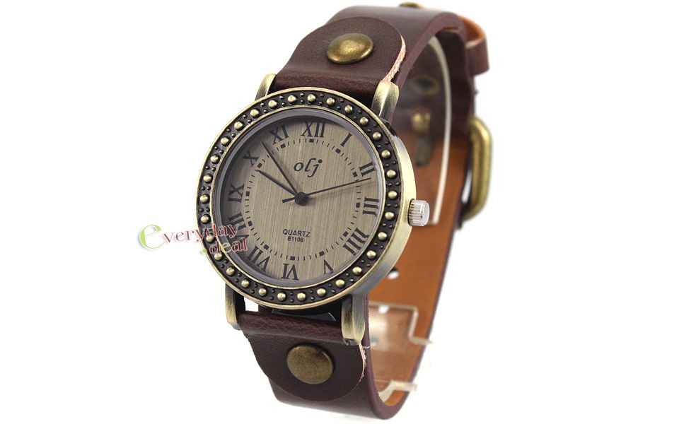 Copper Ancient Style Quartz Roman No Watch Women Lady Dark Brown 