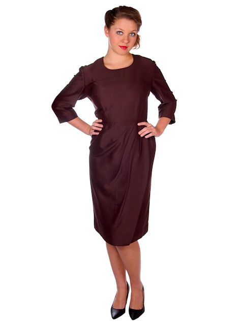 Vintage Lilli Ann Dress Brown Silk Draped Asymetrically 40 30 43