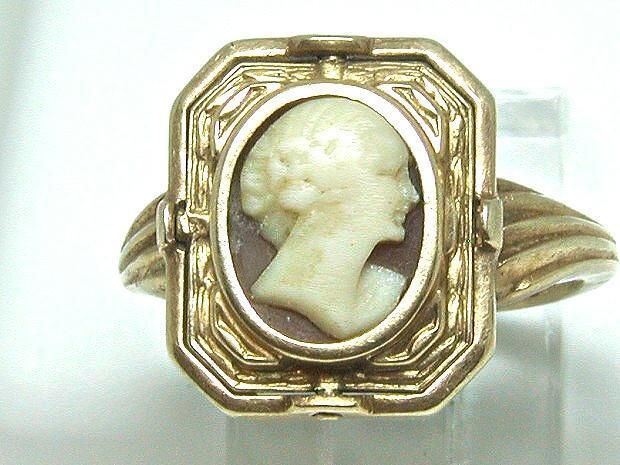 ANTIQUE FLIP RING RARE DUAL LOOK CAMEO SCHOOL RING 14 KT GOLD 