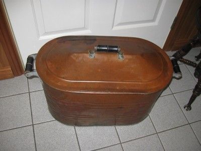 ANTIQUE LARGE COPPER BOILER W/COPPER LID TOP HANDLE AND SIDE HANDLES