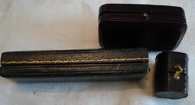 Antique Victorian Leather Jewelry Boxes for Ring Stickpin Dress Studs 