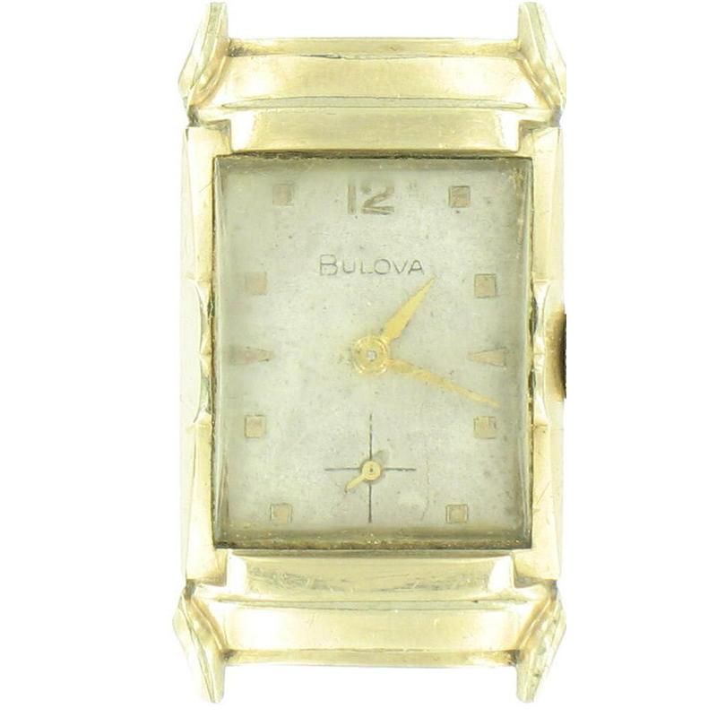 Vintage Gold Tone Bulova Watch. No Band Ticks. Rectangular 21x10mm 