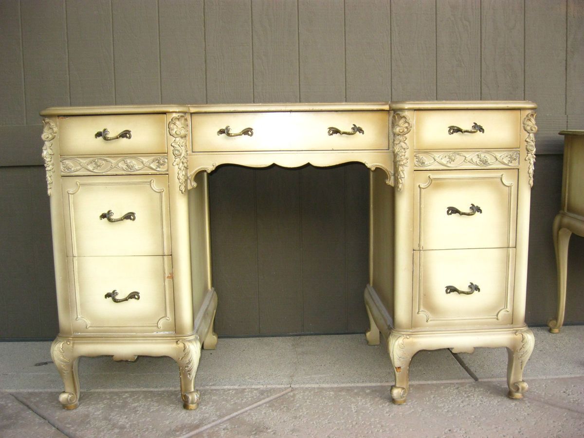 Vintage Ornate French Provincial JOHN STUART Writing DESK Cream 