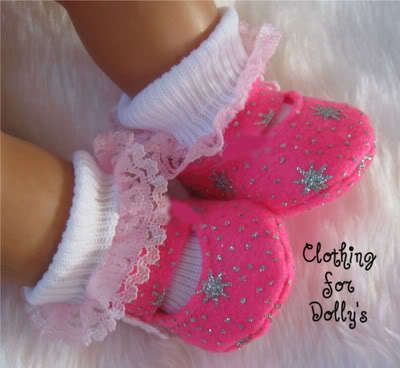 Dolls Clothes Felt Shoes Cerise Pink with Optional Socks Fit Annabell 